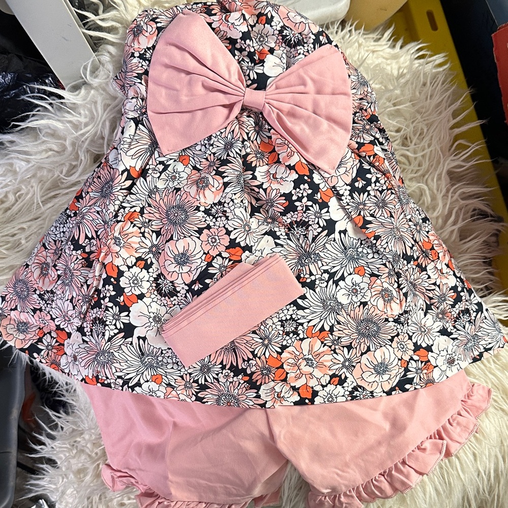 Floral Dress with Pink Bow and Shorts